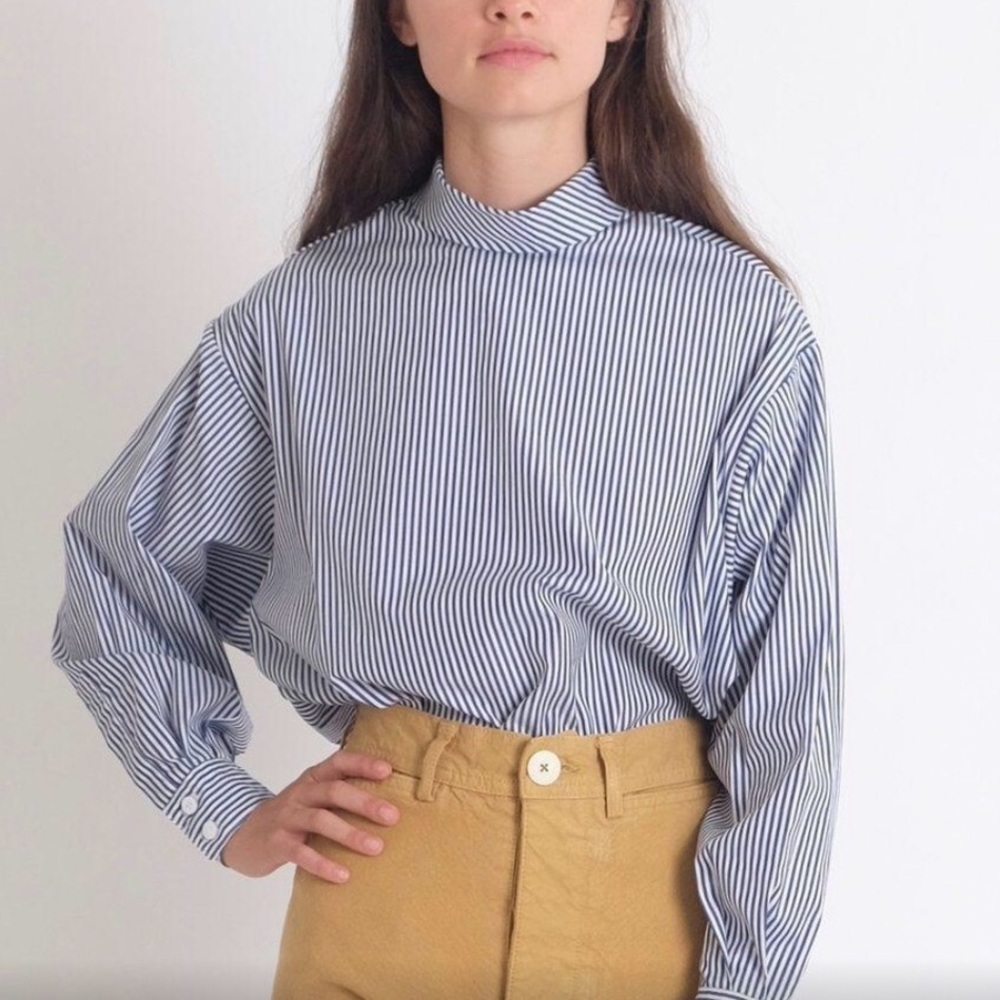 Rare JESSE KAMM Cotton Poplin Striped Box Turtleneck M/L